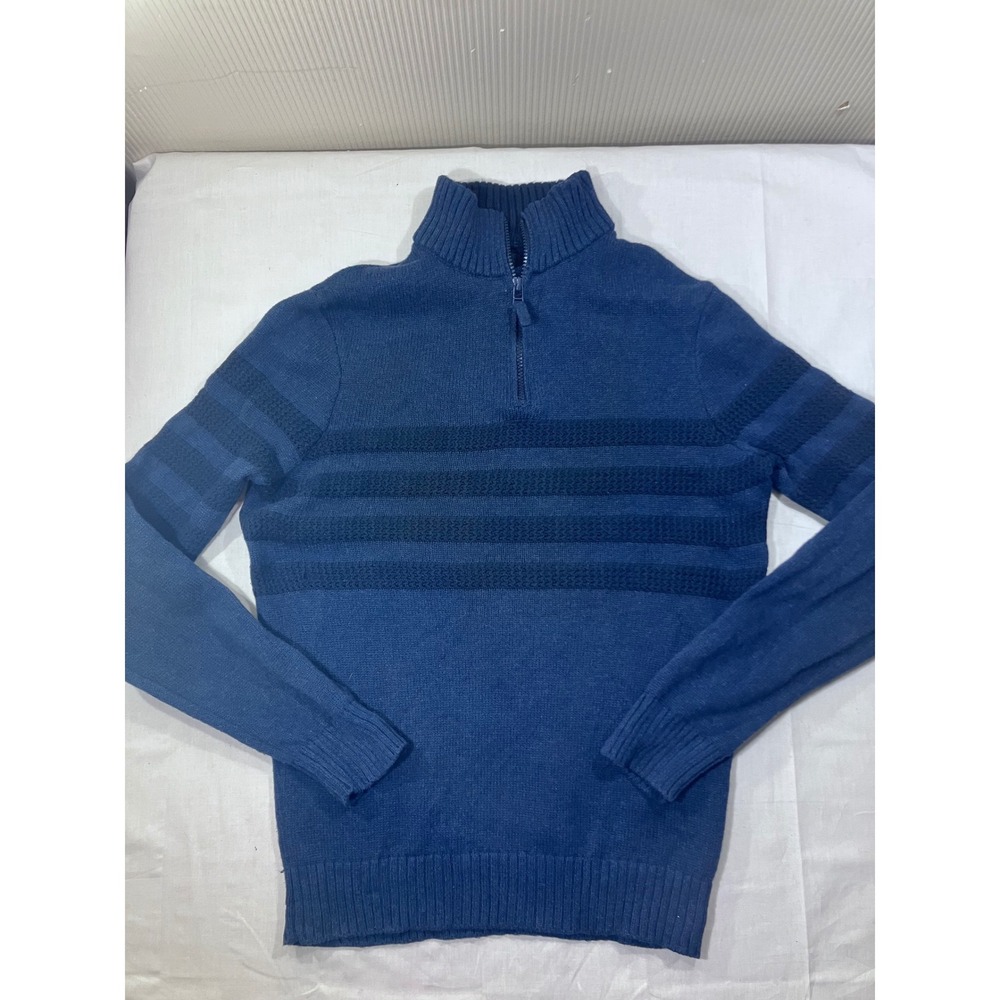 Tahari Mens Blue Striped Quarter Zip‎ Pullover Sweater Cotton Blend Size M